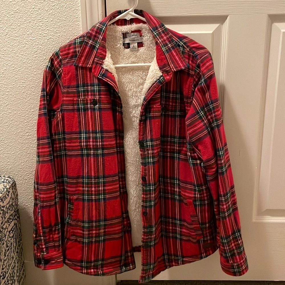LL Bean plaid sherpa shacket